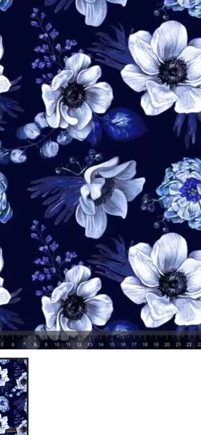 Jersey mørkeblå blomster